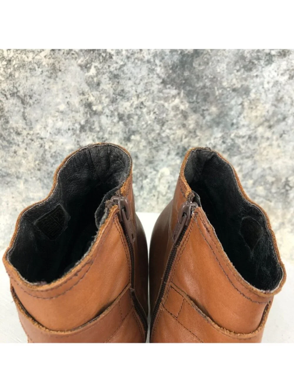 Miz Mooz Women's Size 8.5 Sal Whiskey Brown Leather High Heel Ankle Booties